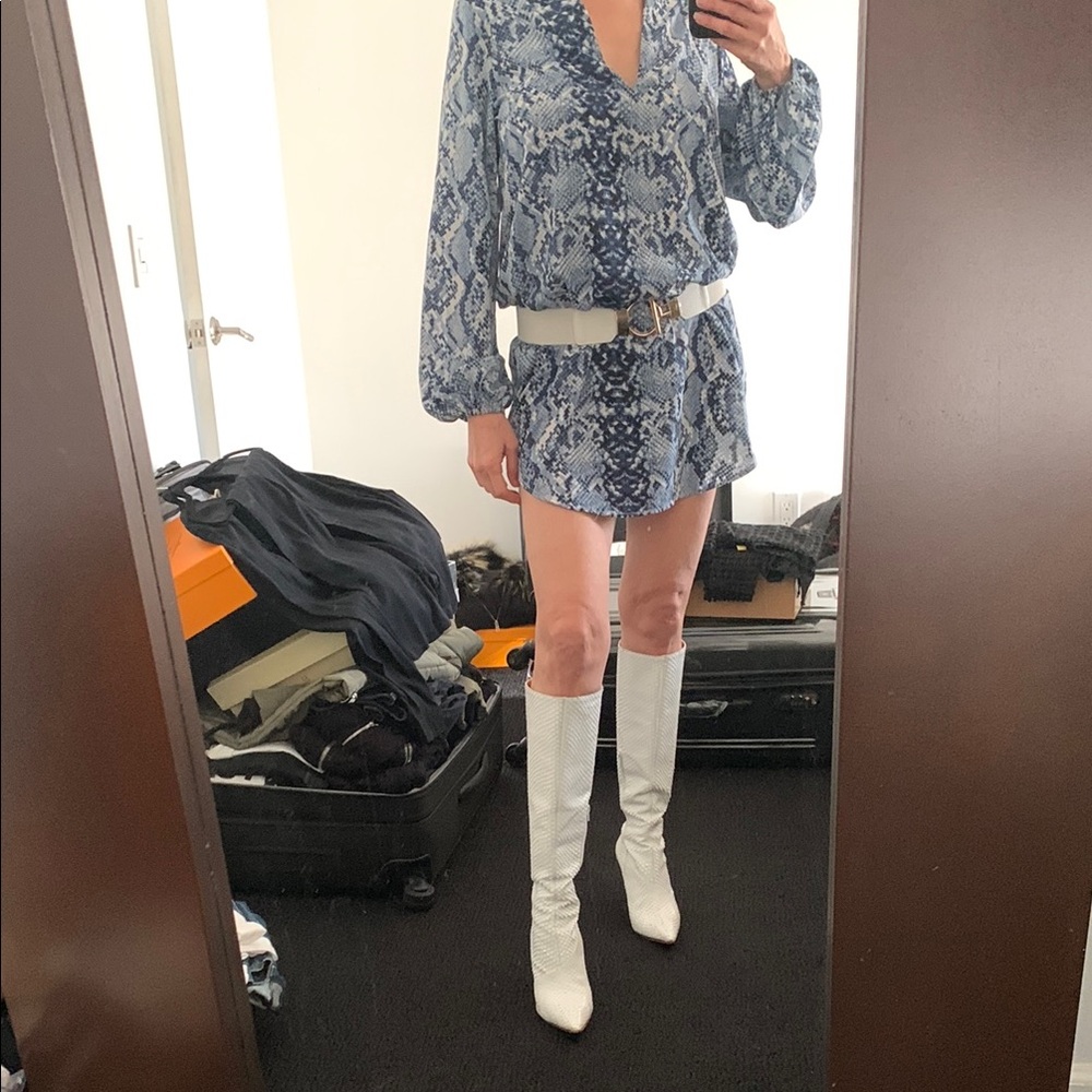 White Textured Knee-High Boots - Picture 2 of 15